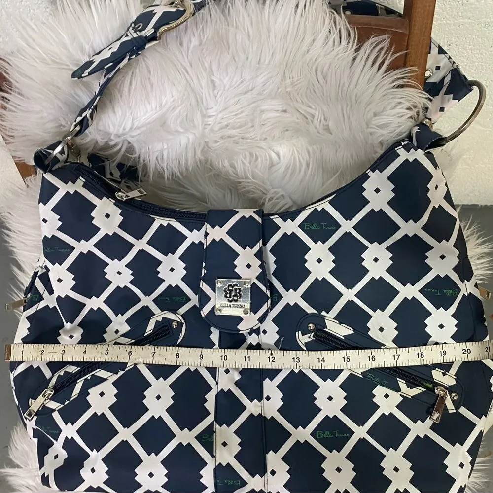 NEW Bella Tunno Navy Blue White Diaper Baby Bag Matching Pouch & Changing Pad
